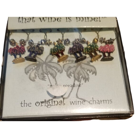 That Wine is Mine Palm Paradise 6-Piece Markers Charms Tags Glasses Wine Charm - Picture 5 of 5